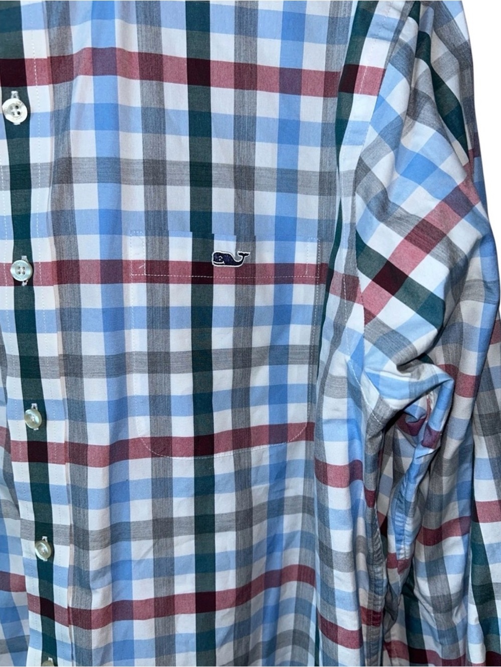 Vineyard Vines Slim Fit Tucker Shirt is blue, red and white plaid - Picture 3 of 7